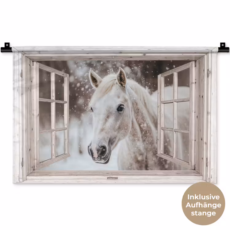 Wandteppich - Pferd - Weiß - Winter - Schnee - Durchsichtig - Tiere — 9