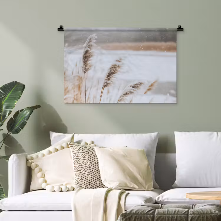 Wandteppich - Schilf - See - Winter - Natur - Schnee - Beige — 4