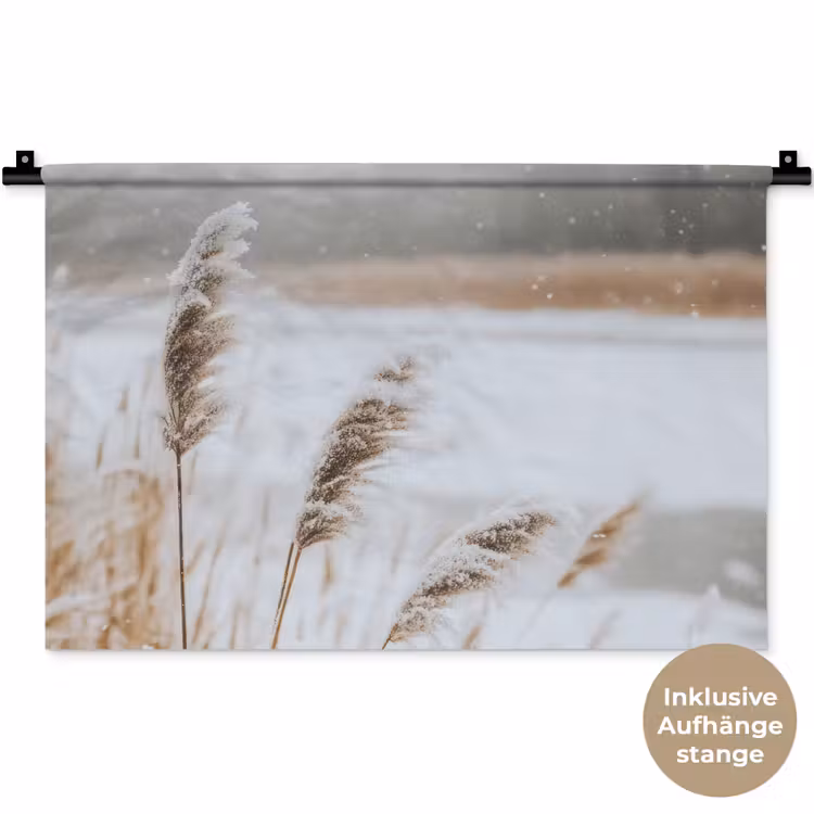Wandteppich - Schilf - See - Winter - Natur - Schnee - Beige — 9