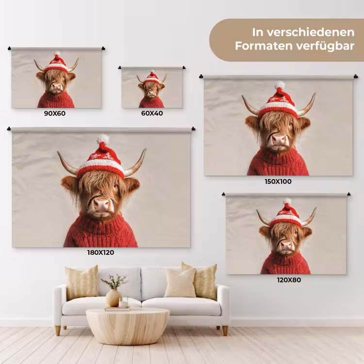 Wandteppich - Schottischer Highlander - Weihnachten - Mütze - Pullover - Winter — 8