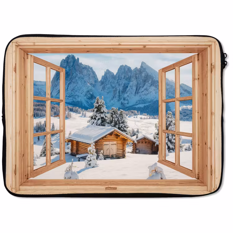 Laptop hülle - Durchblick - Winterlandschaft - Hütte - Berge - Aussicht — 1