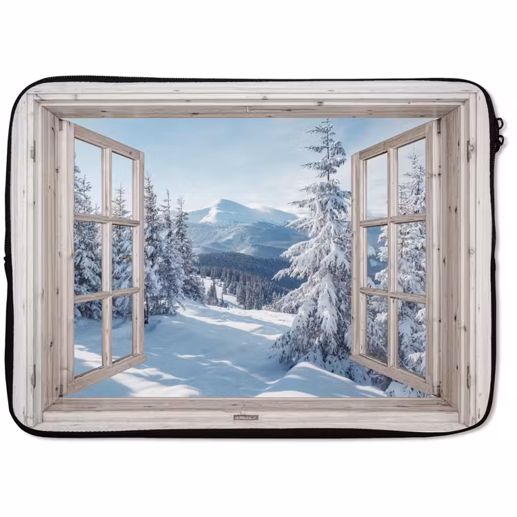 Laptop hülle - Durchsichtig - Winter - Landschaft - Natur - Berg - Bäume - Weiß — 1
