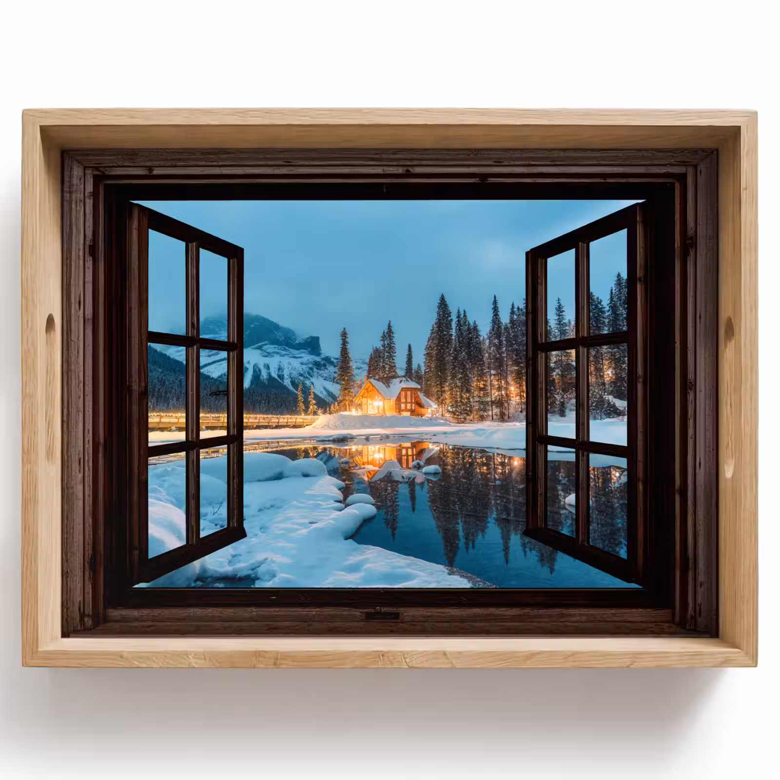 Tablett - Durchblick - Winter - Landschaft - Natur - Haus - Berge — 1