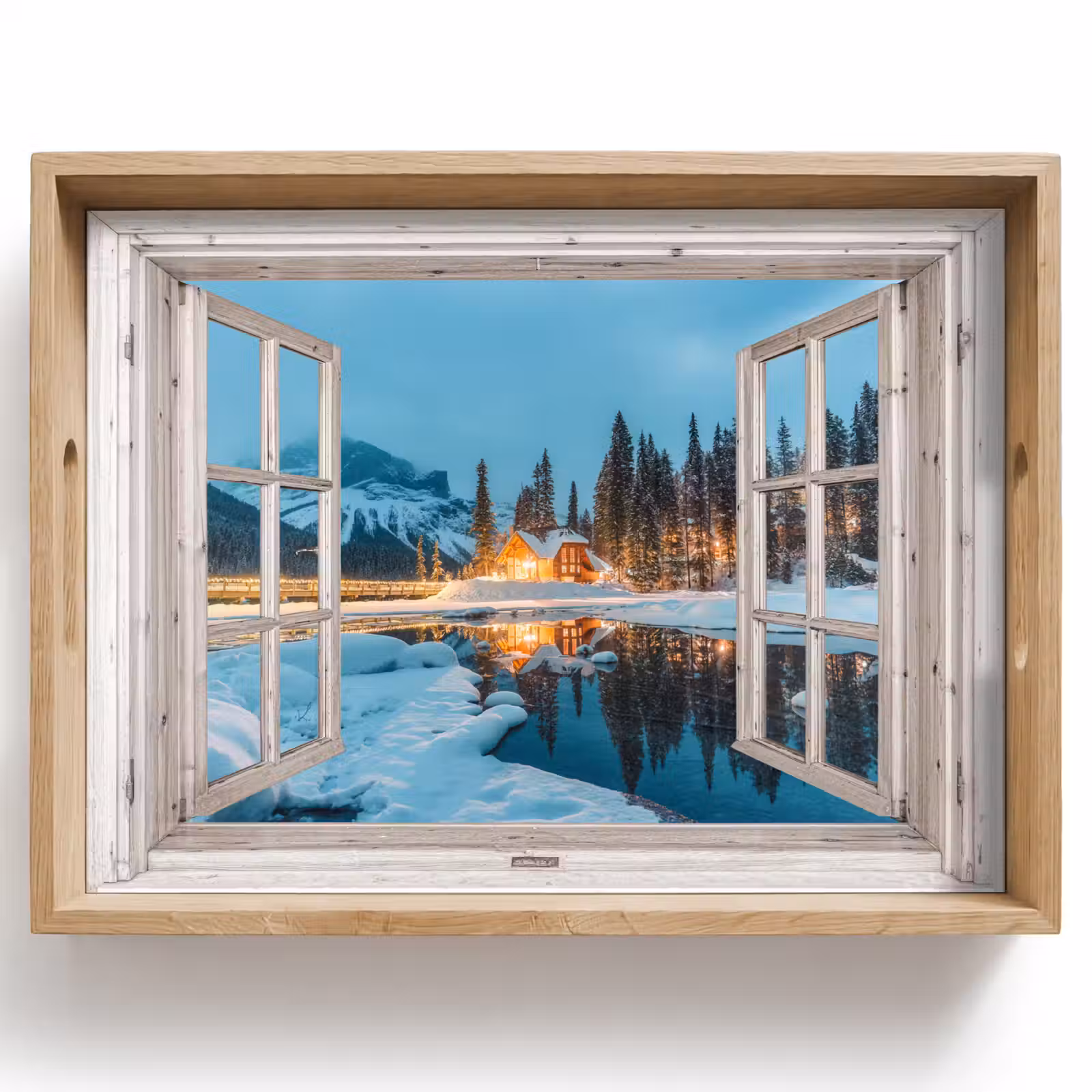 Tablett - Durchblick - Winterlandschaft - Natur - Haus - Berge — 1