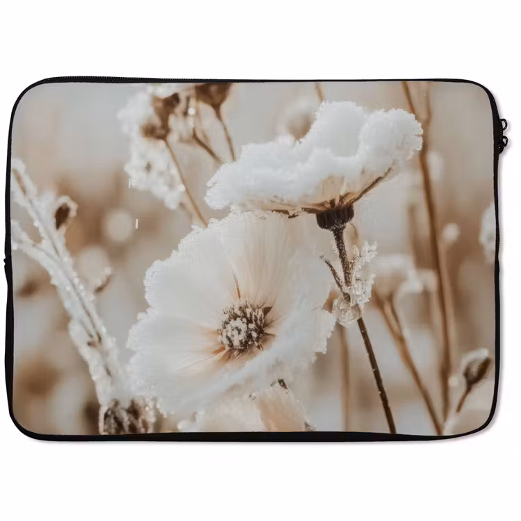 Laptop hülle - Blumen - Winter - Weiß - Schnee - Beige — 1
