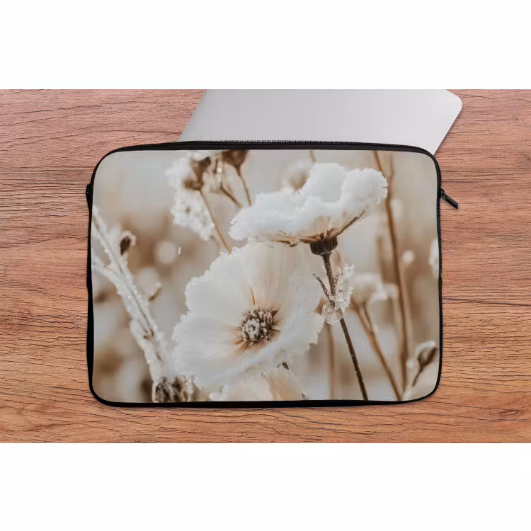 Laptop hülle - Blumen - Winter - Weiß - Schnee - Beige — 2