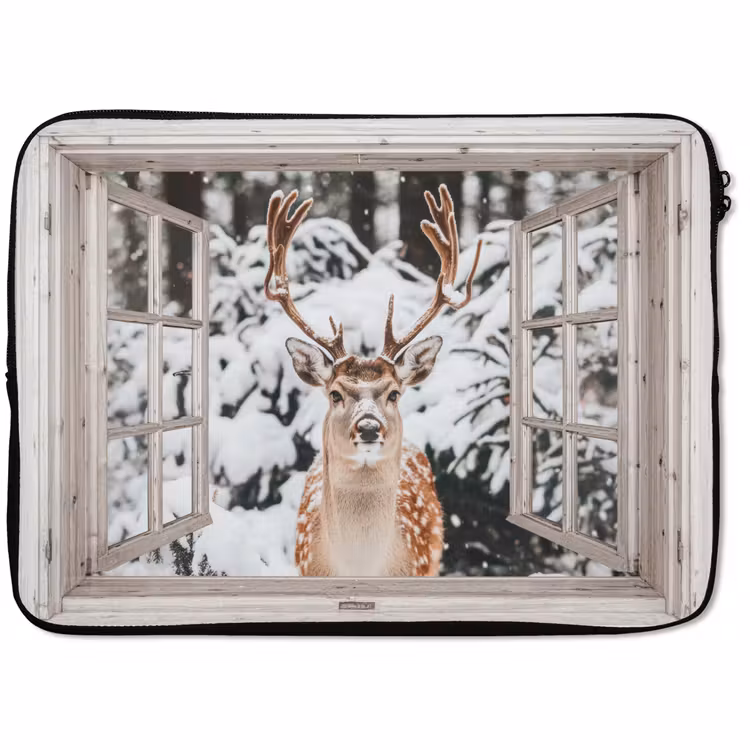 Laptop hülle - Durchgucken - Hirsch - Schnee - Winter - Wald - Tiere - Natur — 1
