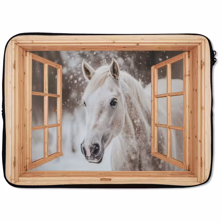 Laptop hülle - Durchsichtig - Pferd - Weiß - Winter - Tiere — 1