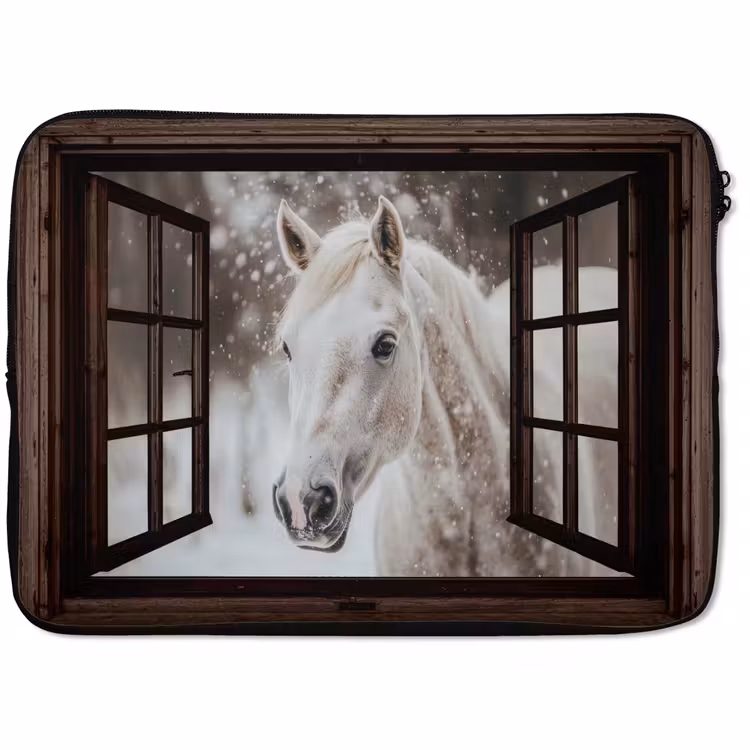 Laptop hülle - Durchsichtig - Pferd - Weiß - Winterlandschaft - Schnee — 1