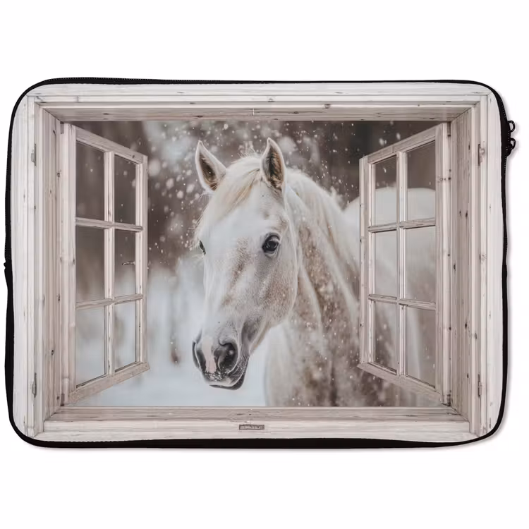 Laptop hülle - Pferd - Weiß - Winter - Schnee - Durchsichtig - Tiere — 1