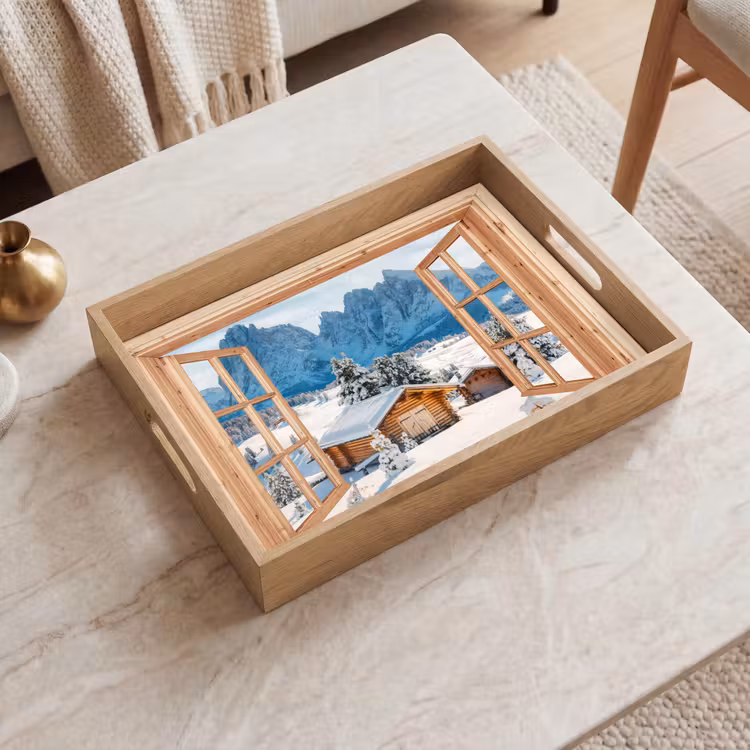 Tablett - Durchblick - Winterlandschaft - Hütte - Berge - Aussicht — 2