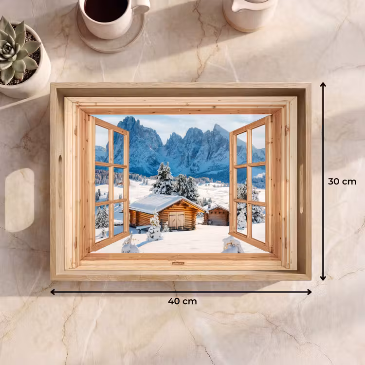 Tablett - Durchblick - Winterlandschaft - Hütte - Berge - Aussicht — 9