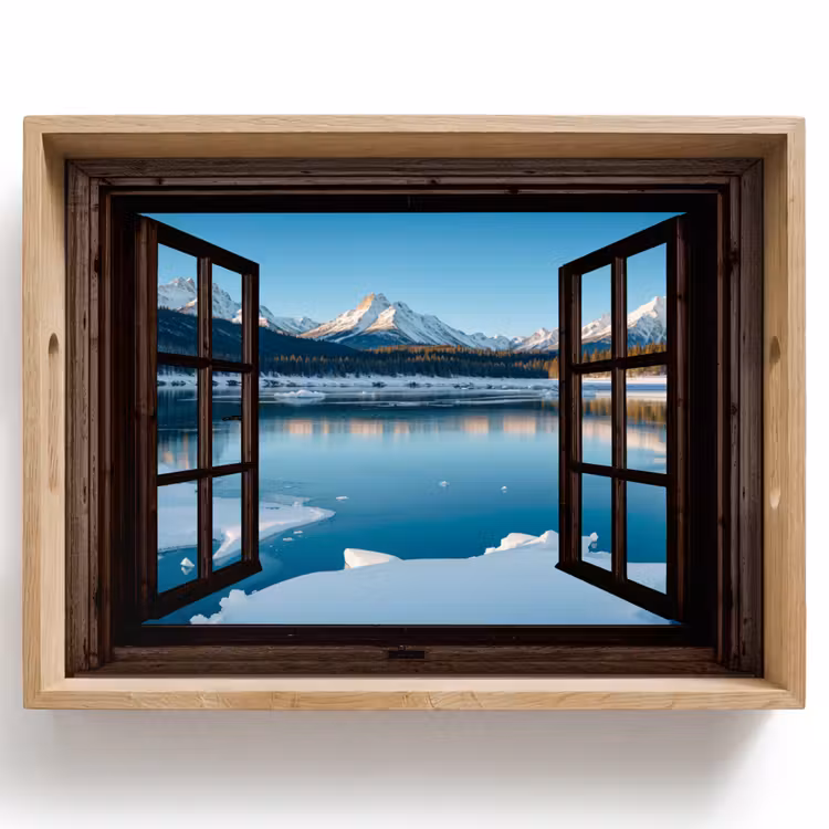 Tablett - Durchblick - Winterlandschaft - See - Berge - Ausblicke — 1