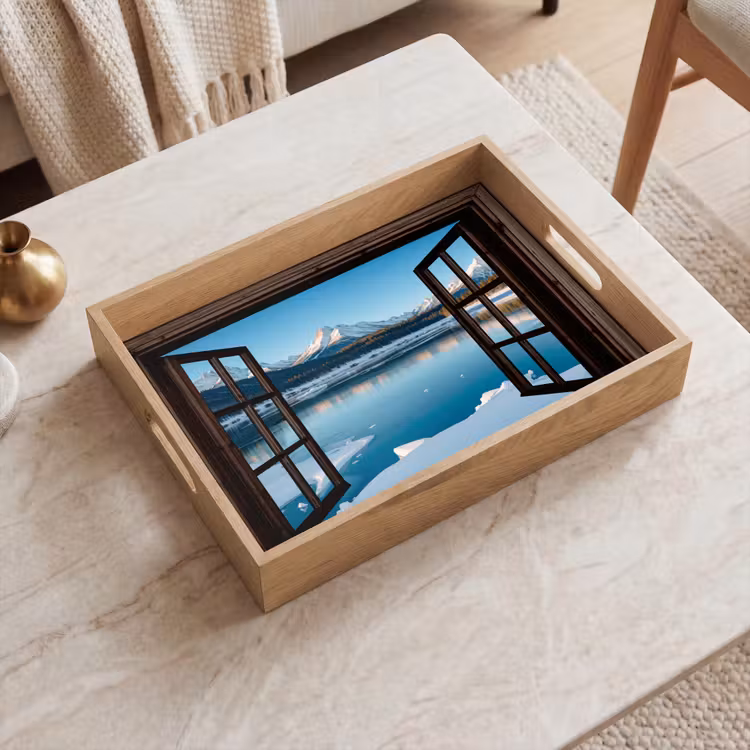 Tablett - Durchblick - Winterlandschaft - See - Berge - Ausblicke — 2