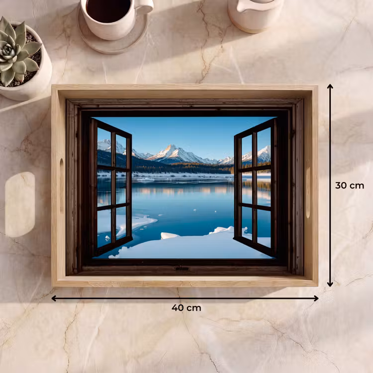 Tablett - Durchblick - Winterlandschaft - See - Berge - Ausblicke — 9