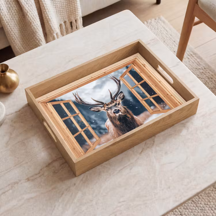 Tablett - Durchblick - Hirsche - Tiere - Winterlandschaft - Schnee — 2