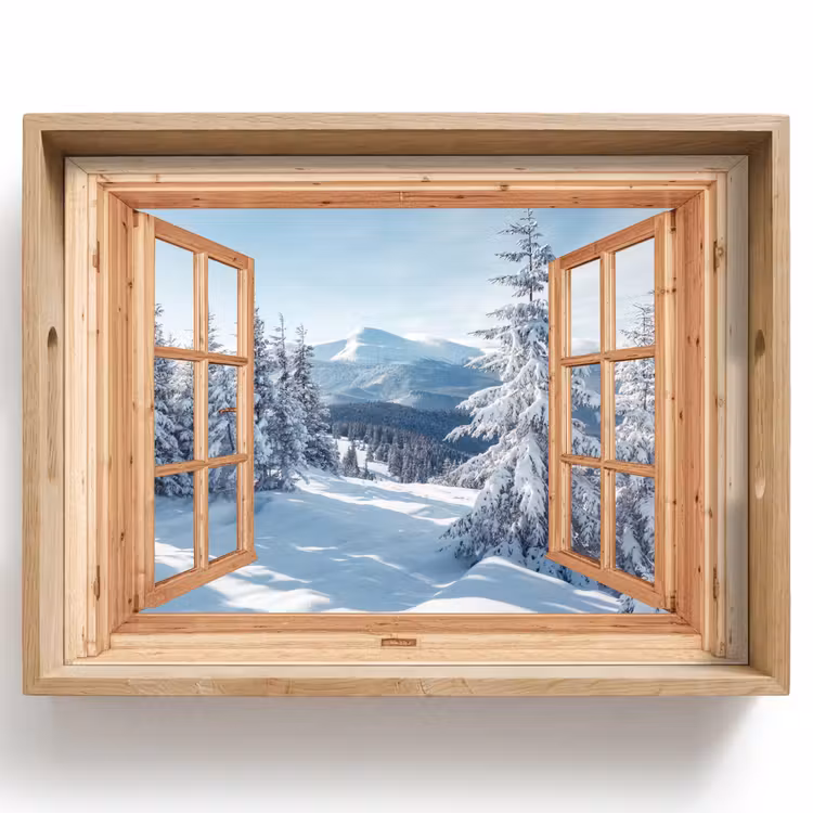 Tablett - Durchblick - Winterlandschaft - Natur - Berg - Bäume - Holz — 1