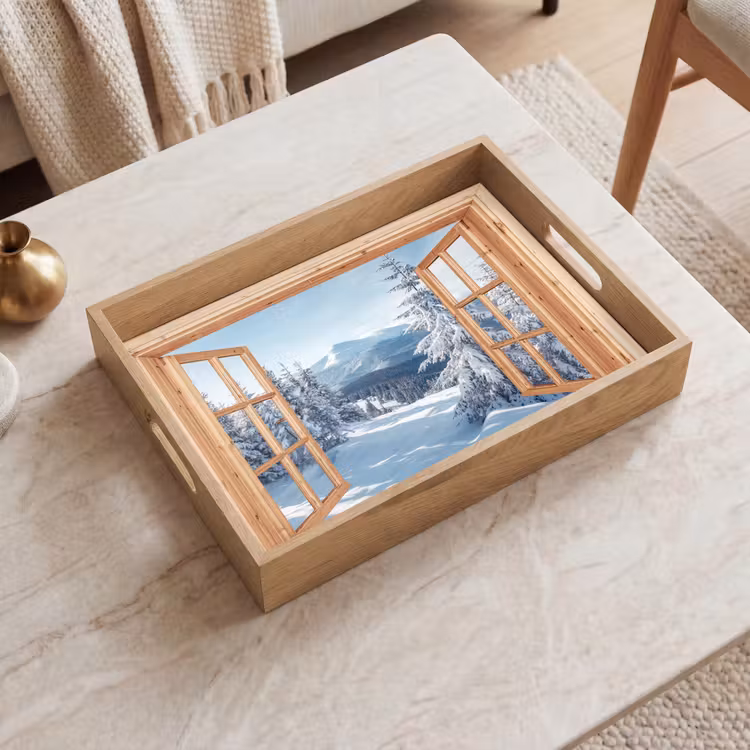 Tablett - Durchblick - Winterlandschaft - Natur - Berg - Bäume - Holz — 2