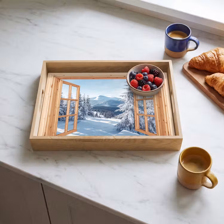 Tablett - Durchblick - Winterlandschaft - Natur - Berg - Bäume - Holz — 4