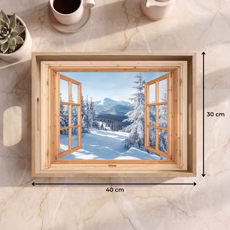 Tablett - Durchblick - Winterlandschaft - Natur - Berg - Bäume - Holz — 9