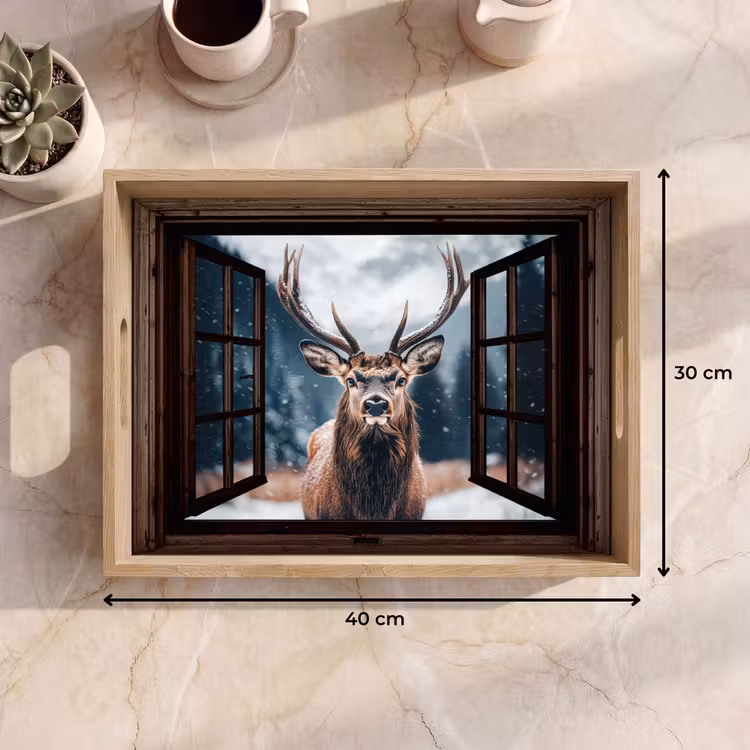 Tablett - Durchsichtig - Hirsche - Tiere - Landschaft - Winter - Schnee - Ländlich — 9