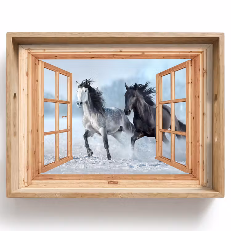 Tablett - Durchsichtig - Pferde - Winter - Tiere - Natur - Holz — 1