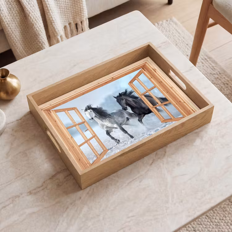 Tablett - Durchsichtig - Pferde - Winter - Tiere - Natur - Holz — 2