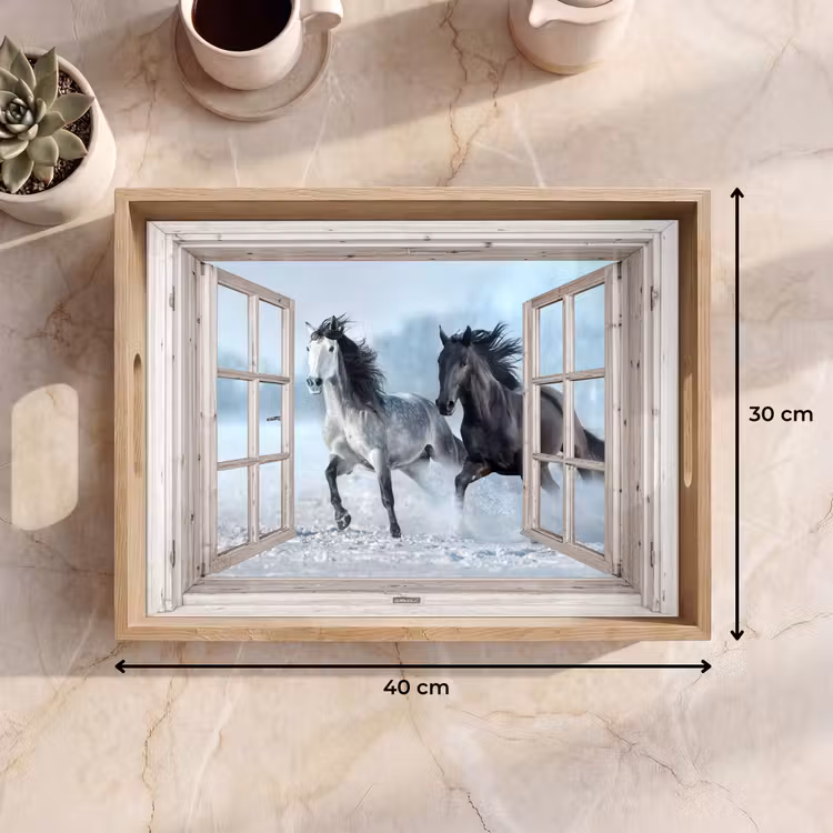 Tablett - Durchsichtig - Pferde - Winter - Tiere - Natur - Weiß — 9