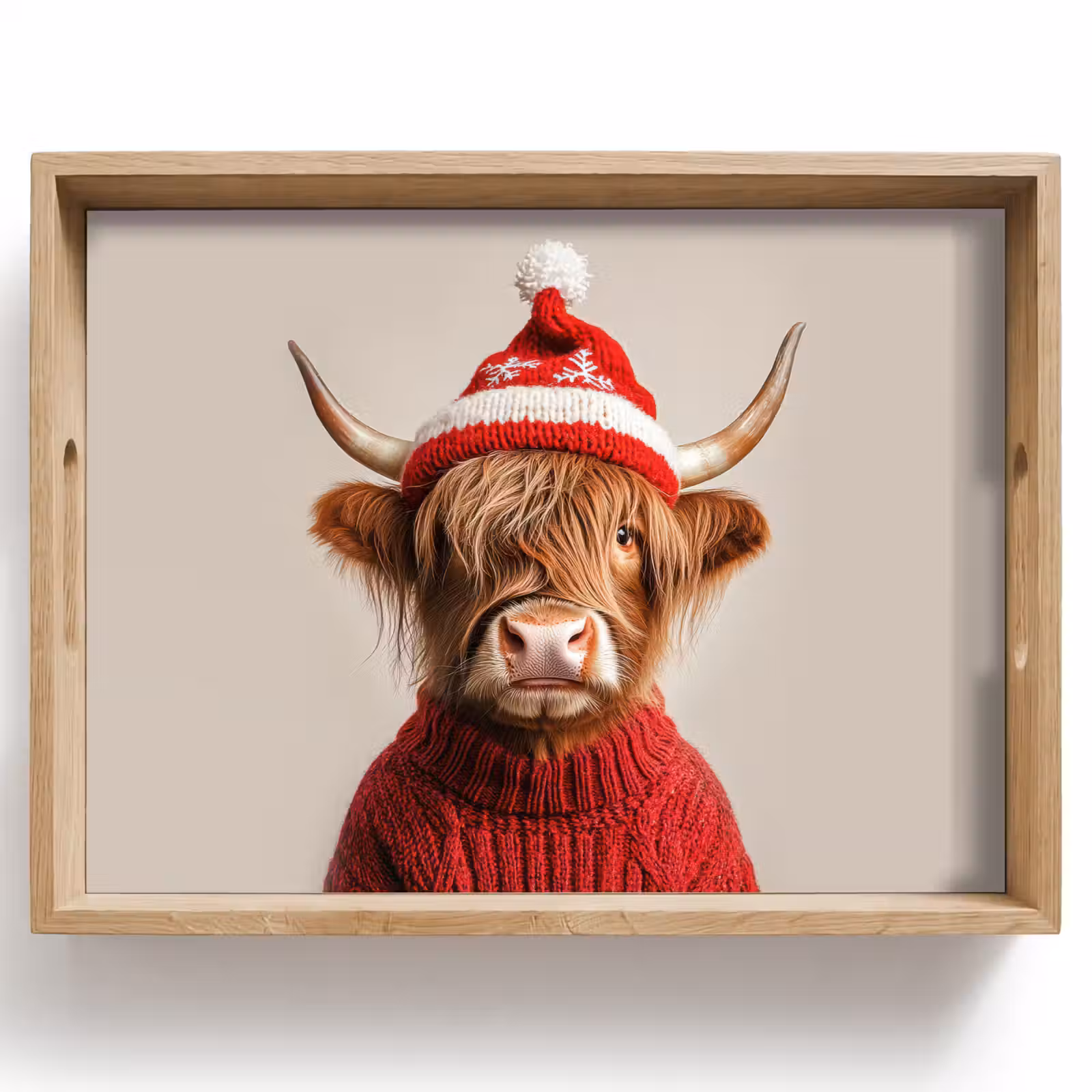 Tablett - Schottischer Highlander - Weihnachten - Mütze - Pullover - Winter — 1
