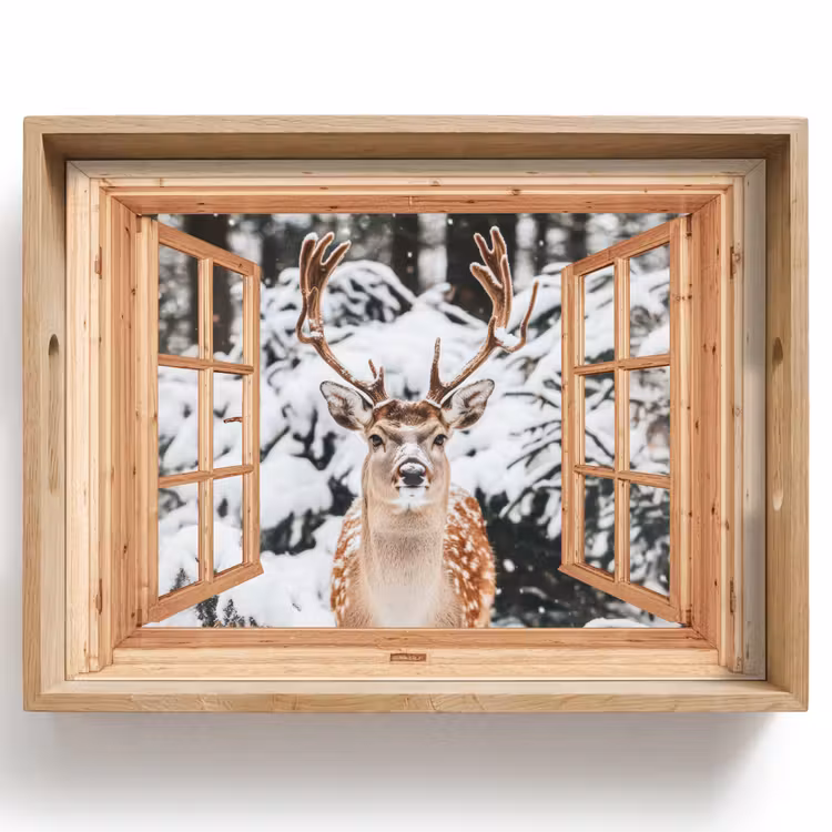 Tablett - Durchsichtig - Hirsche - Schnee - Winter - Wald - Tiere — 1