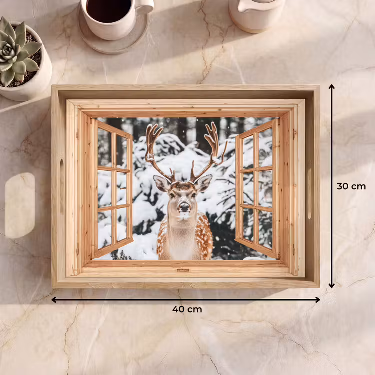 Tablett - Durchsichtig - Hirsche - Schnee - Winter - Wald - Tiere — 9