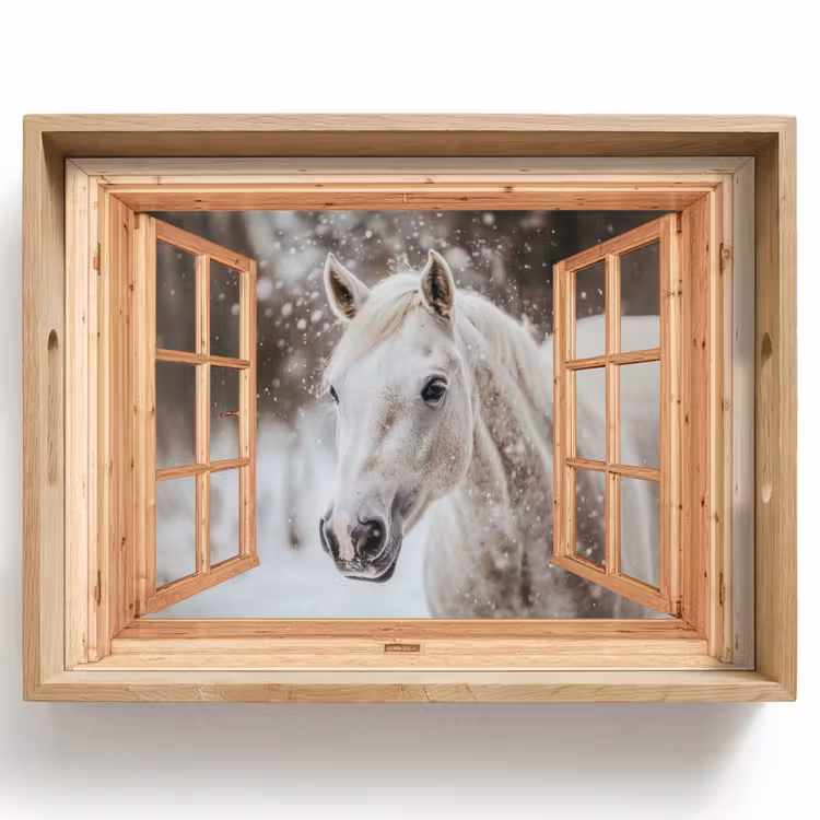 Tablett - Durchsichtig - Pferd - Weiß - Winter - Tiere — 1
