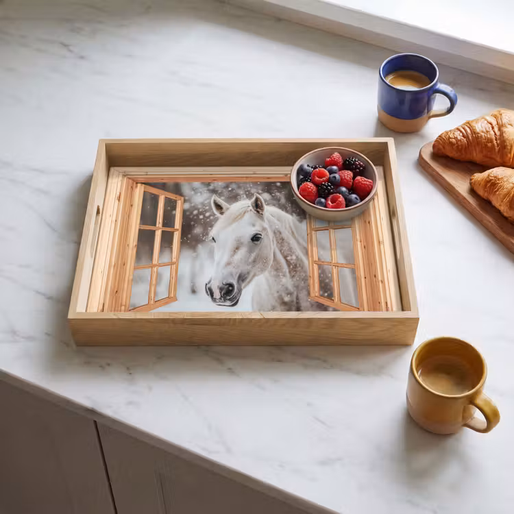 Tablett - Durchsichtig - Pferd - Weiß - Winter - Tiere — 4