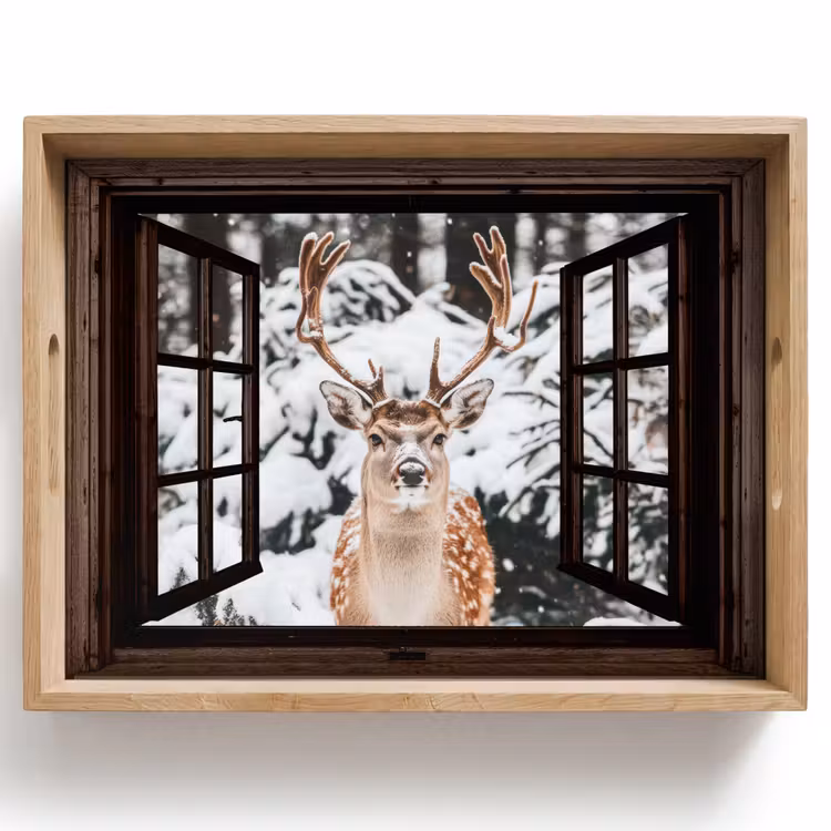 Tablett - Hirsche - Schnee - Winter - Wald - Tiere - Durchblicken — 1