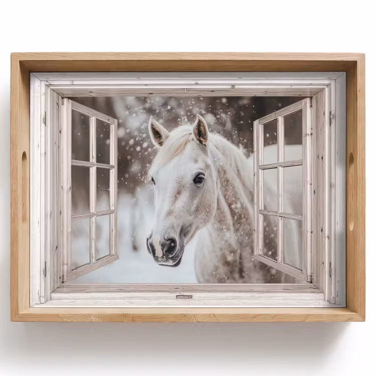 Tablett - Pferd - Weiß - Winter - Schnee - Durchsichtig - Tiere — 1