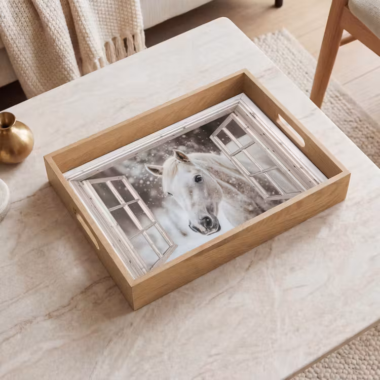 Tablett - Pferd - Weiß - Winter - Schnee - Durchsichtig - Tiere — 2