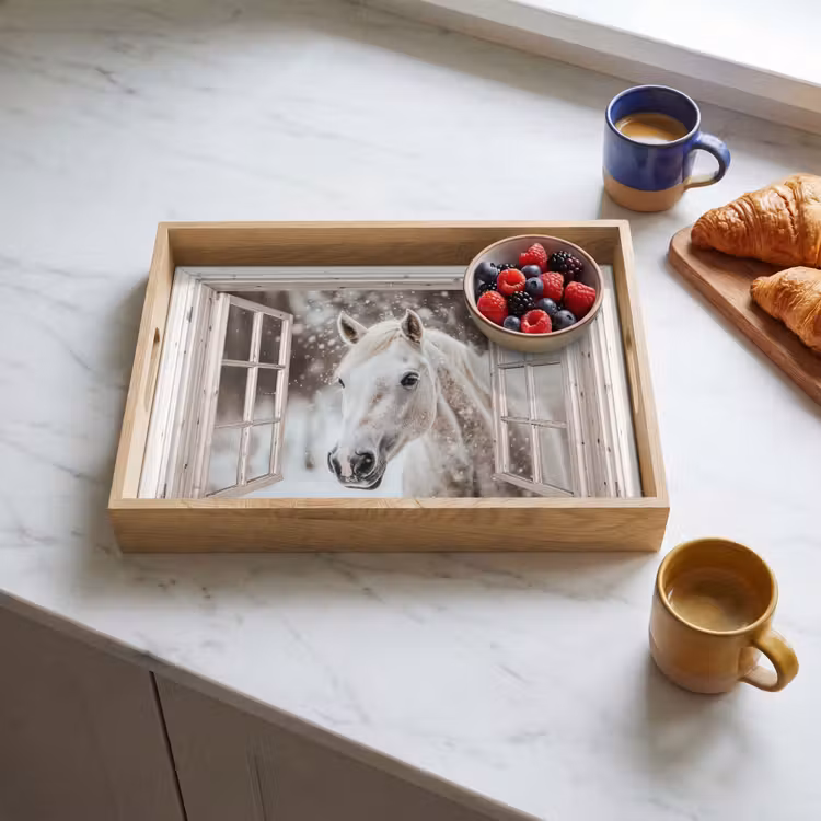 Tablett - Pferd - Weiß - Winter - Schnee - Durchsichtig - Tiere — 4