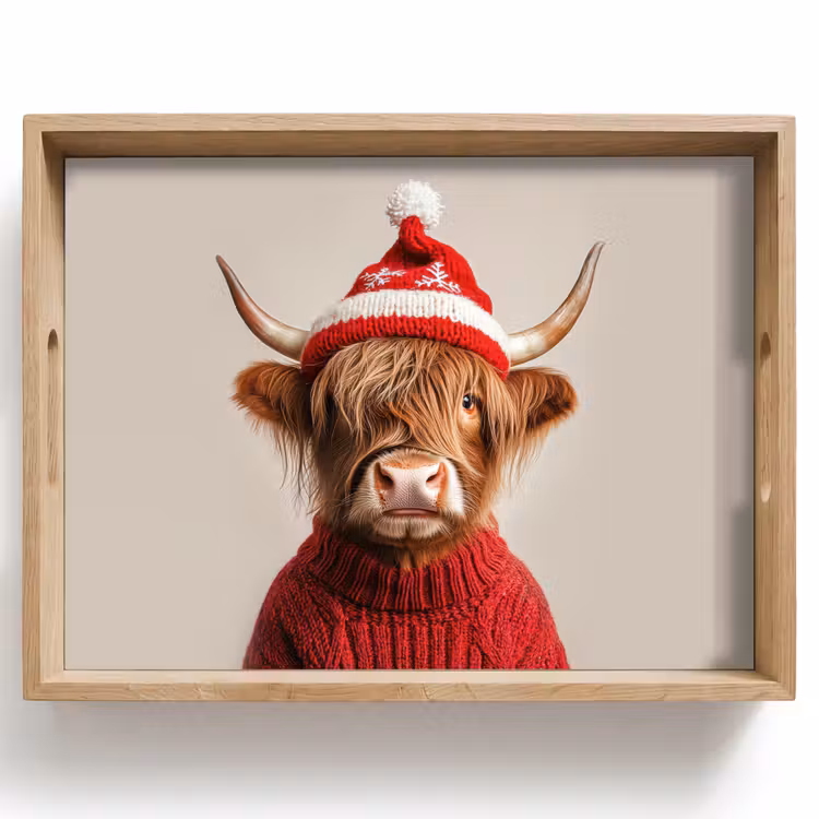 Tablett - Schottischer Highlander - Weihnachten - Mütze - Pullover - Winter — 1