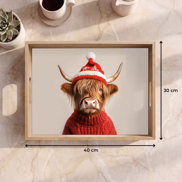 Tablett - Schottischer Highlander - Weihnachten - Mütze - Pullover - Winter — 9