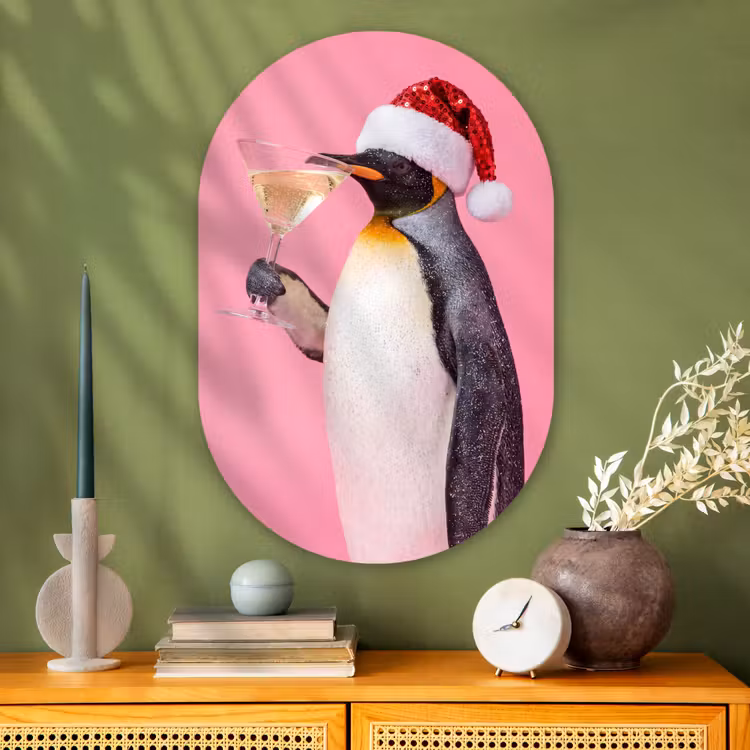 Glasbild Oval - Pinguin – Weihnachten – Fest — 2