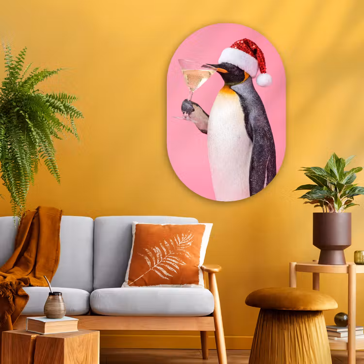 Glasbild Oval - Pinguin – Weihnachten – Fest — 3