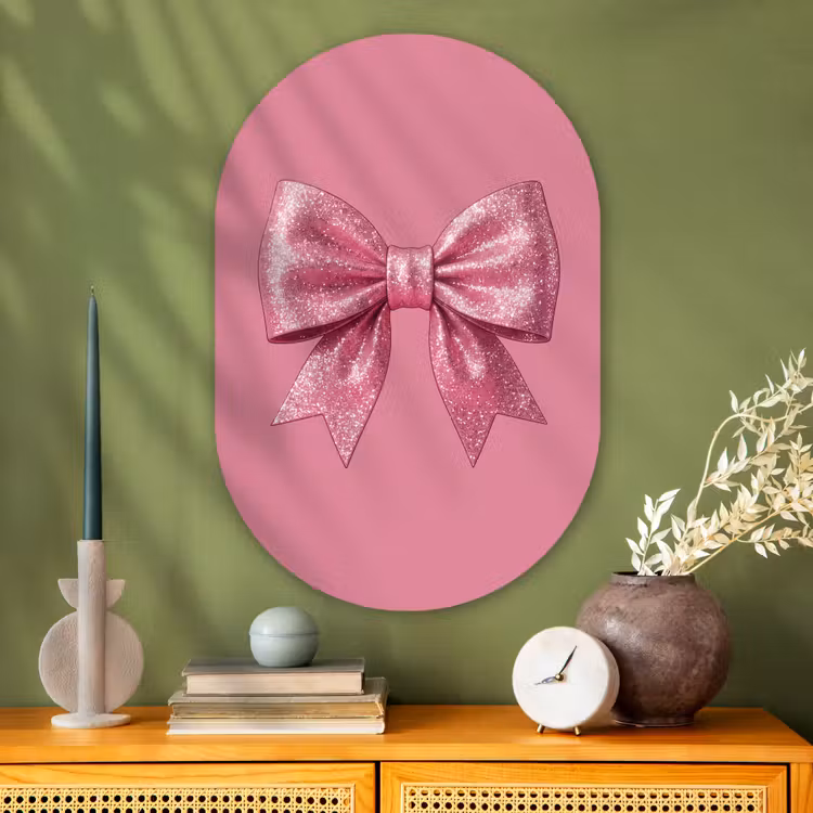 Glasbild Oval - Rosa Schleife – Glitzer — 2