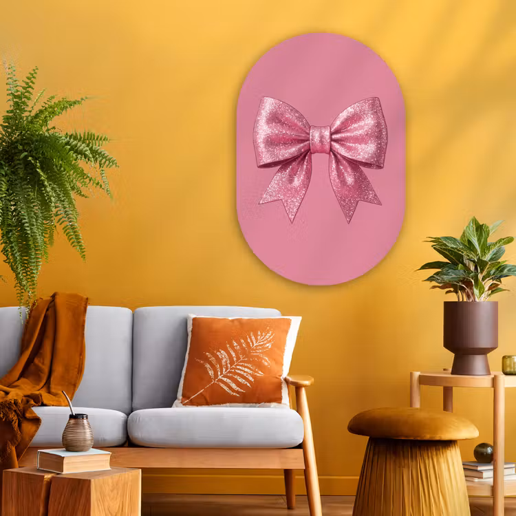Glasbild Oval - Rosa Schleife – Glitzer — 3