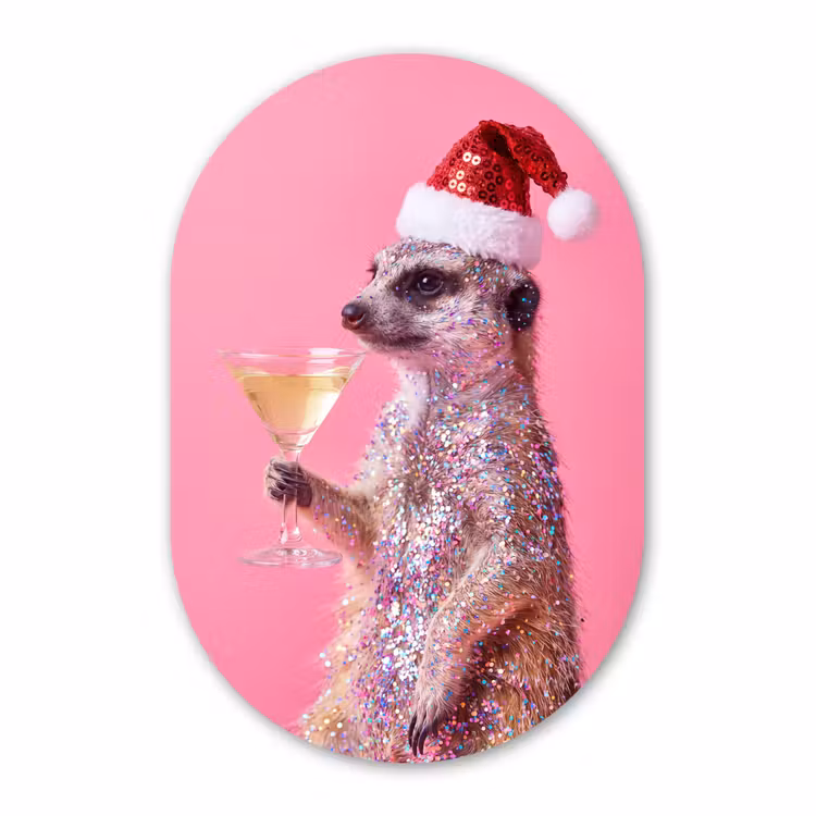 Glasbild Oval - Tiere – Glitzer – Party — 1