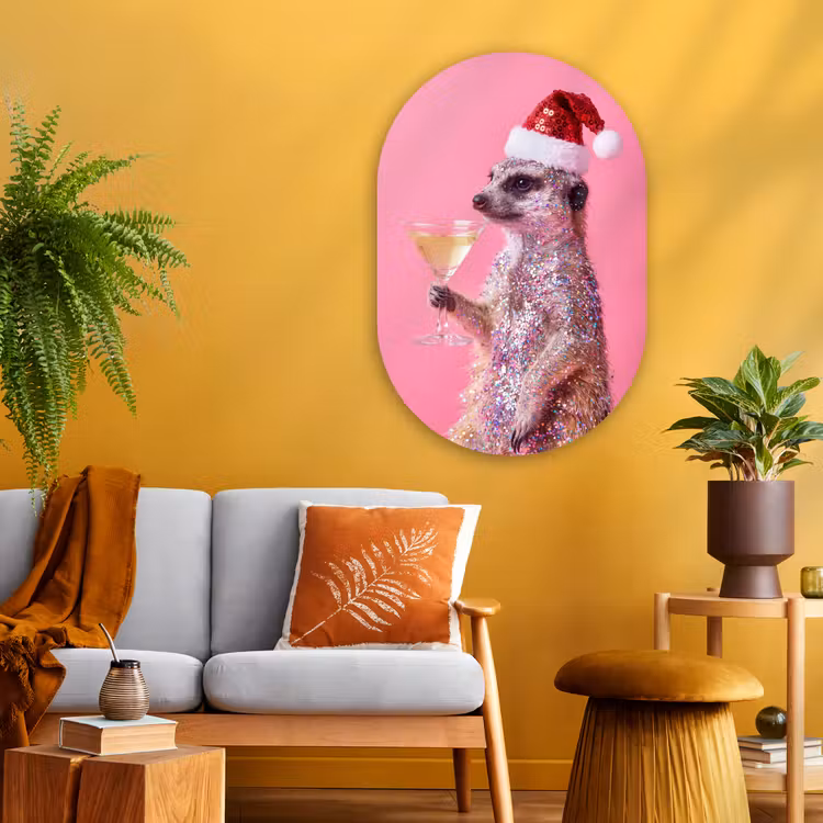 Glasbild Oval - Tiere – Glitzer – Party — 3