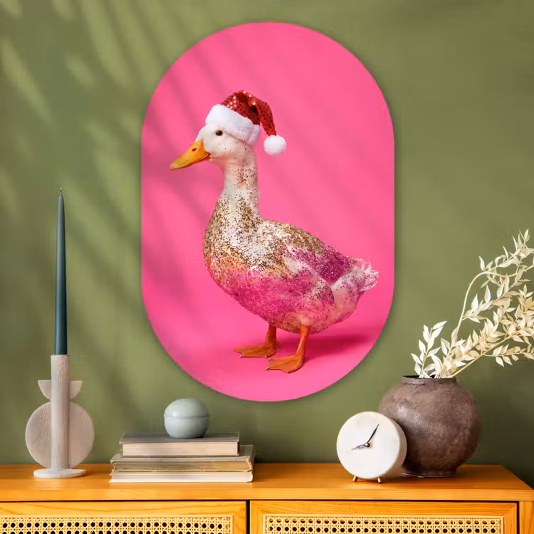 Glasbild Oval - Vogel – Weihnachten – Rosa — 2