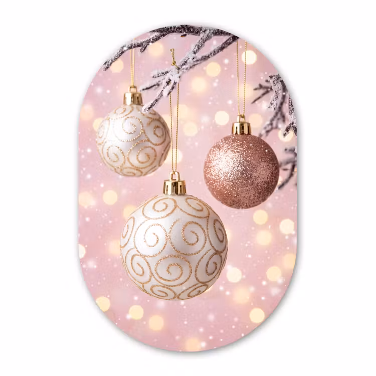 Glasbild Oval - Weihnachtskugel – Rosa – Winter — 1