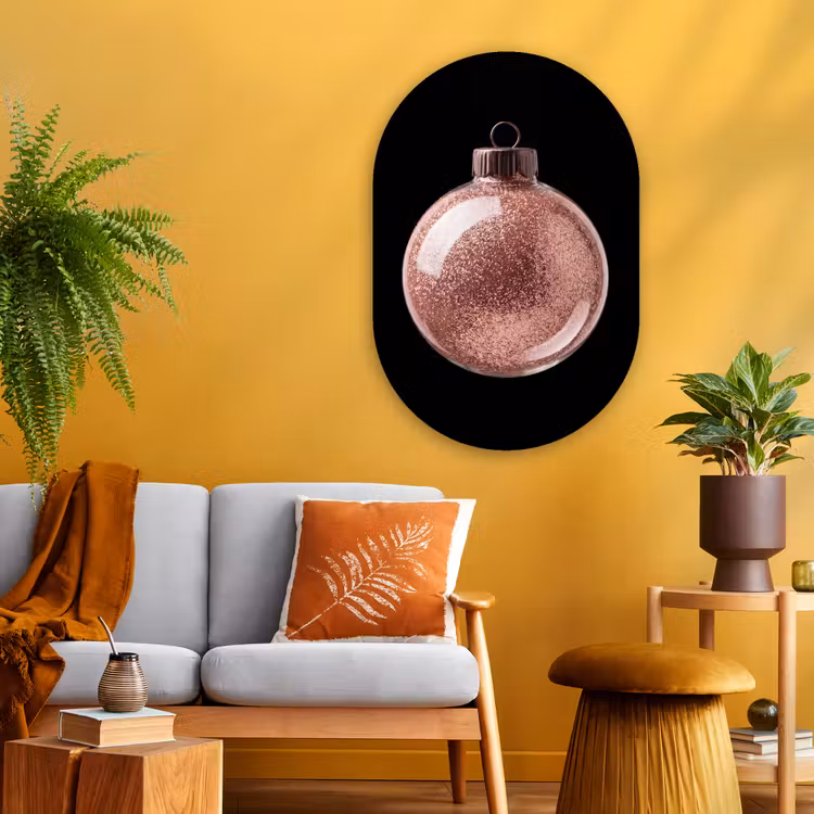 Glasbild Oval - Weihnachtskugel – Roségold – Weihnachten — 3