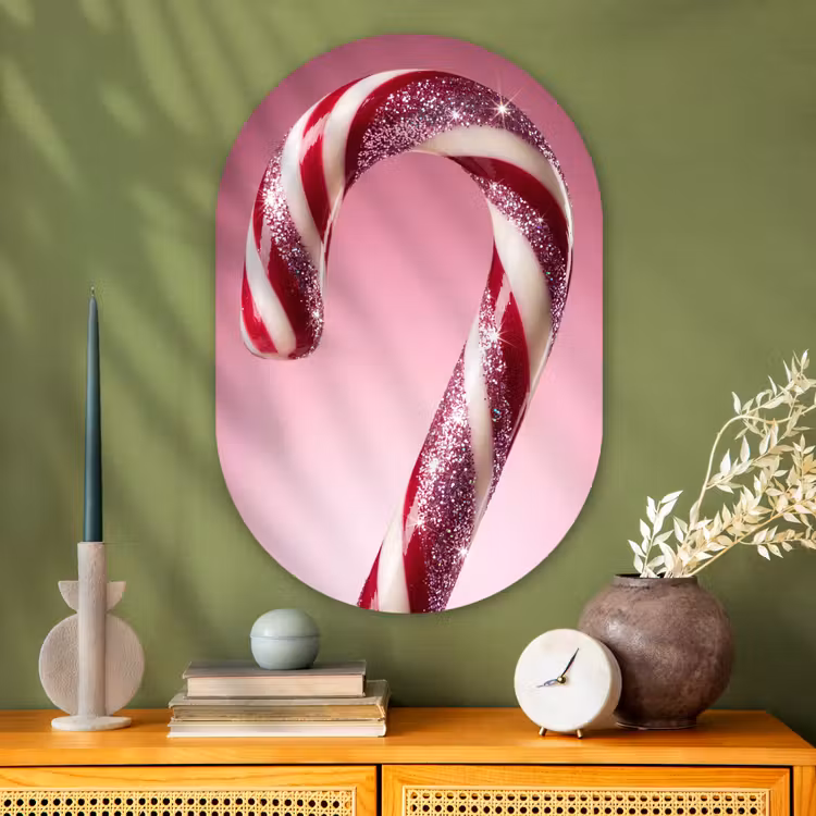 Glasbild Oval - Zuckerstange – Glitzernd – Rosa — 2
