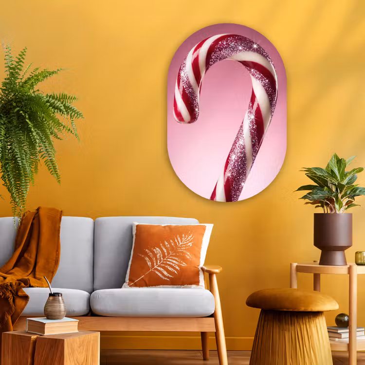 Glasbild Oval - Zuckerstange – Glitzernd – Rosa — 3